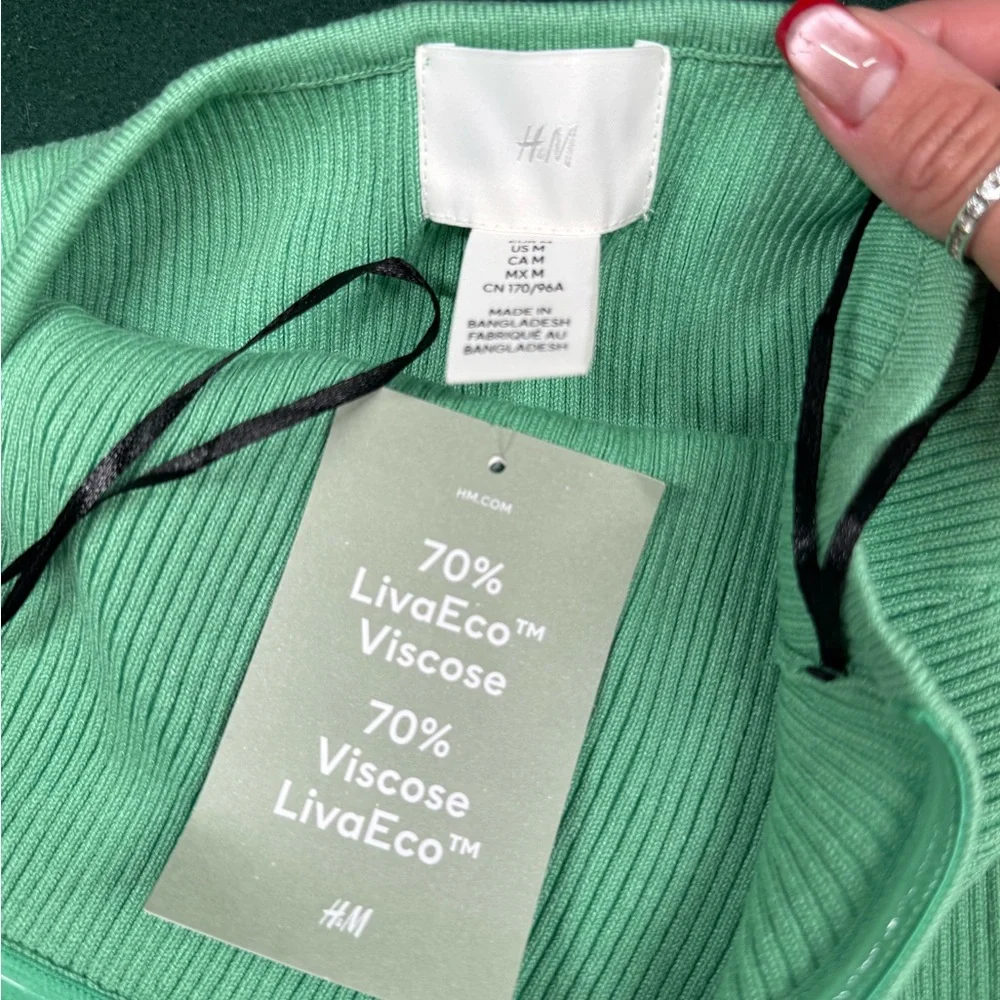 H&M Green Strapless Ribbed Midi Dress NWT Size M - Picture 5 of 5